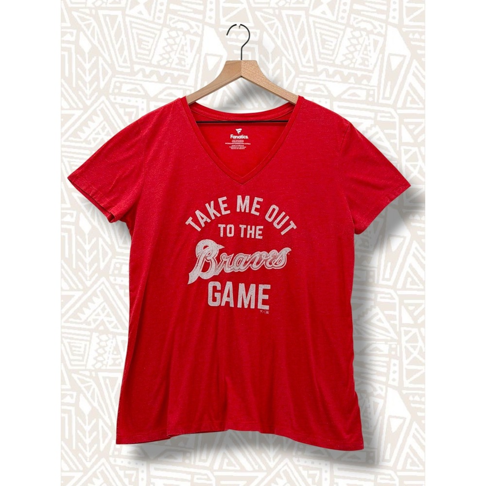 Fanatics Atlanta Braves Graphic V-Neck Short Sleeve T-Shirt Red XXL